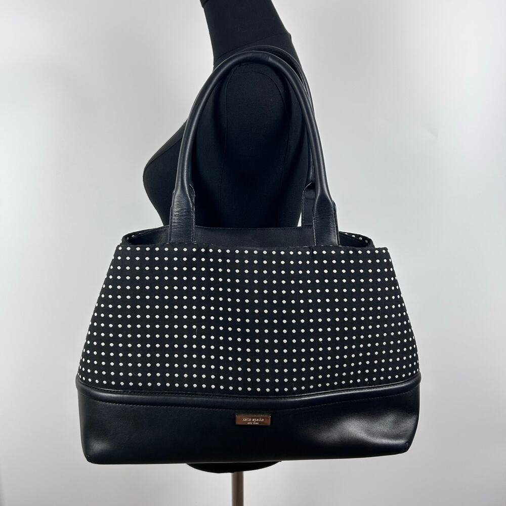 Kate Spade NY Chelsea Park Elena Tote Black White Cream Jacquard Polka Dots - Picture 7 of 10